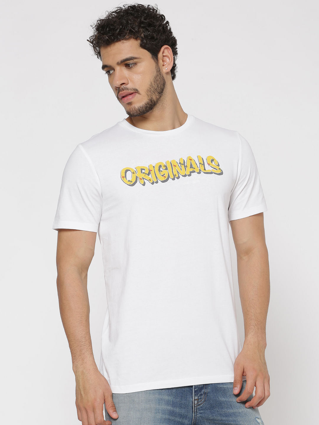 White Text Print Crew Neck T-Shirt