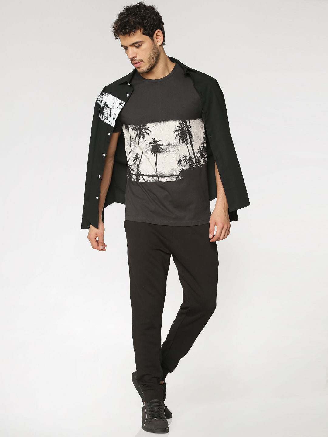 Black Graphic Print Crew Neck T-Shirt