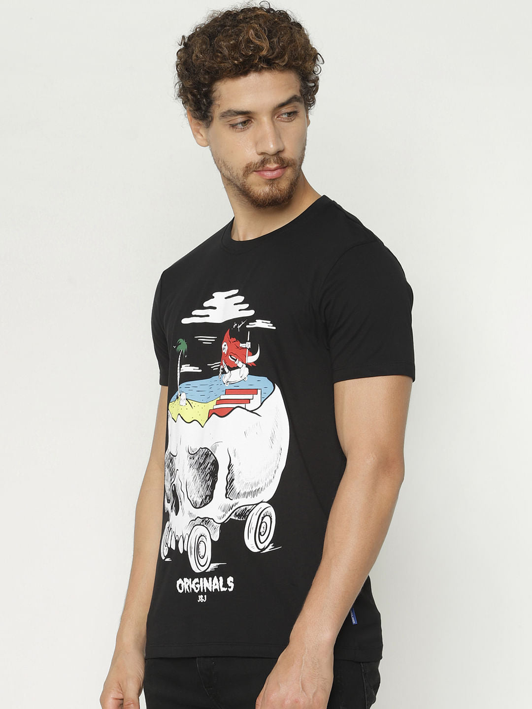 Black Graphic Print Crew Neck T-Shirt