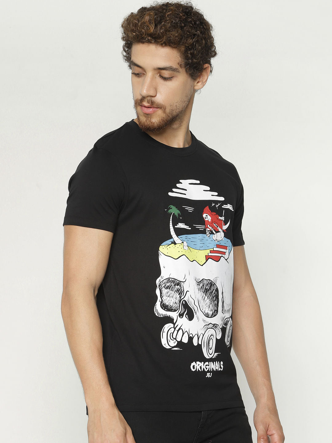 Black Graphic Print Crew Neck T-Shirt