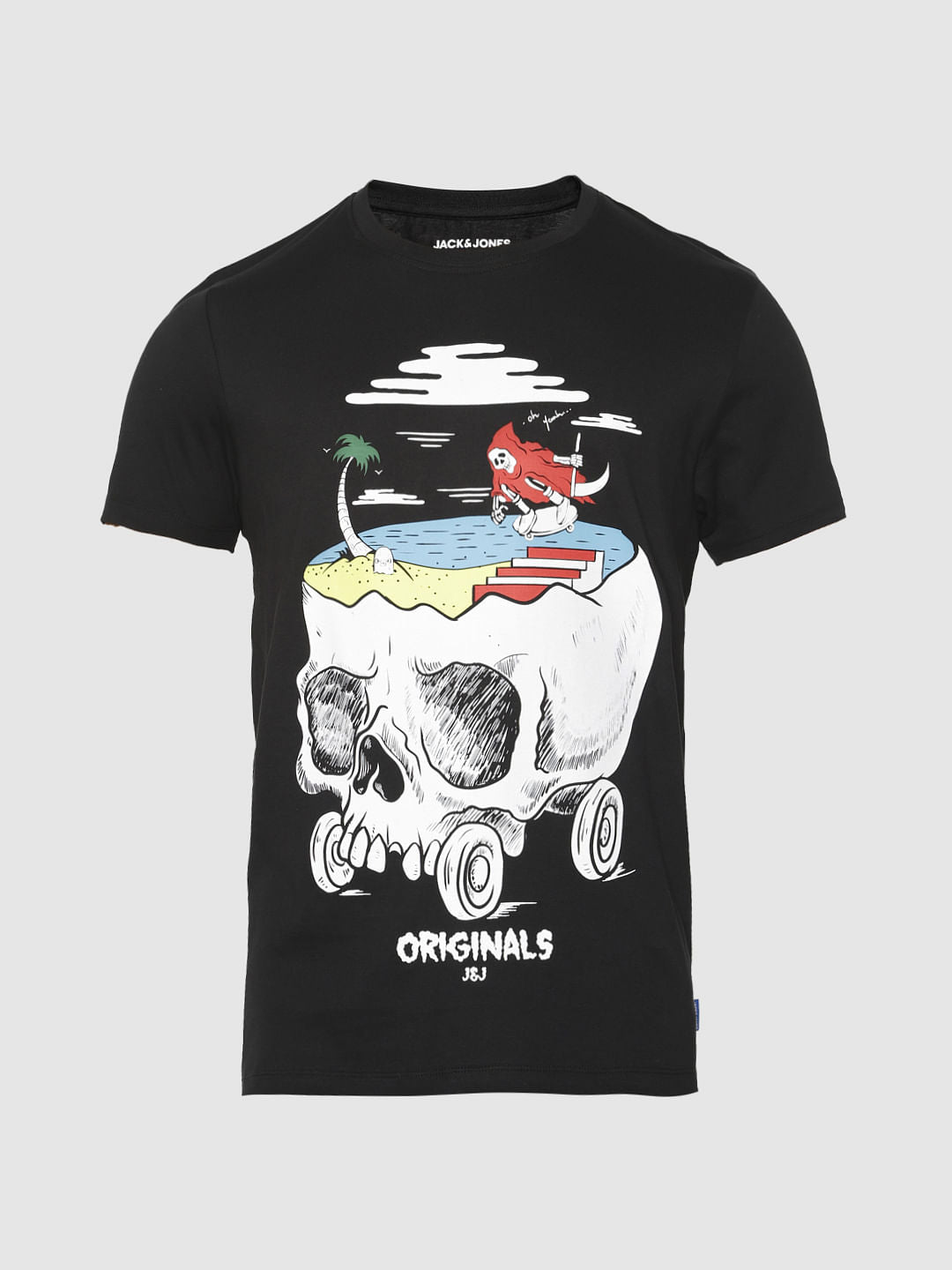 Black Graphic Print Crew Neck T-Shirt