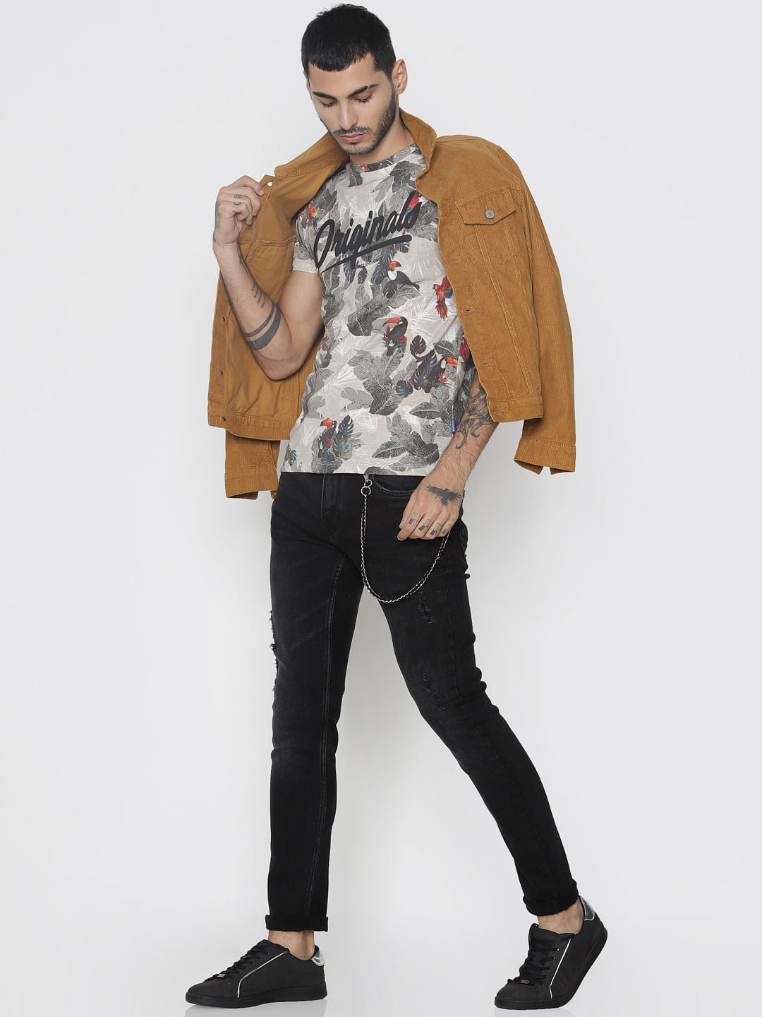 Grey All Over Print Crew Neck T-Shirt