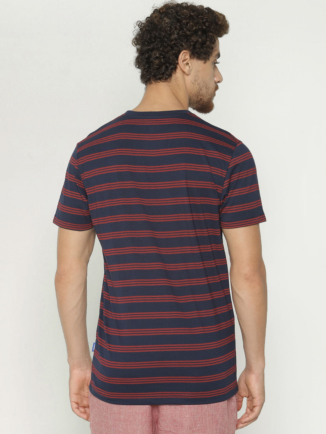 Navy Blue Striped Crew Neck T-Shirt