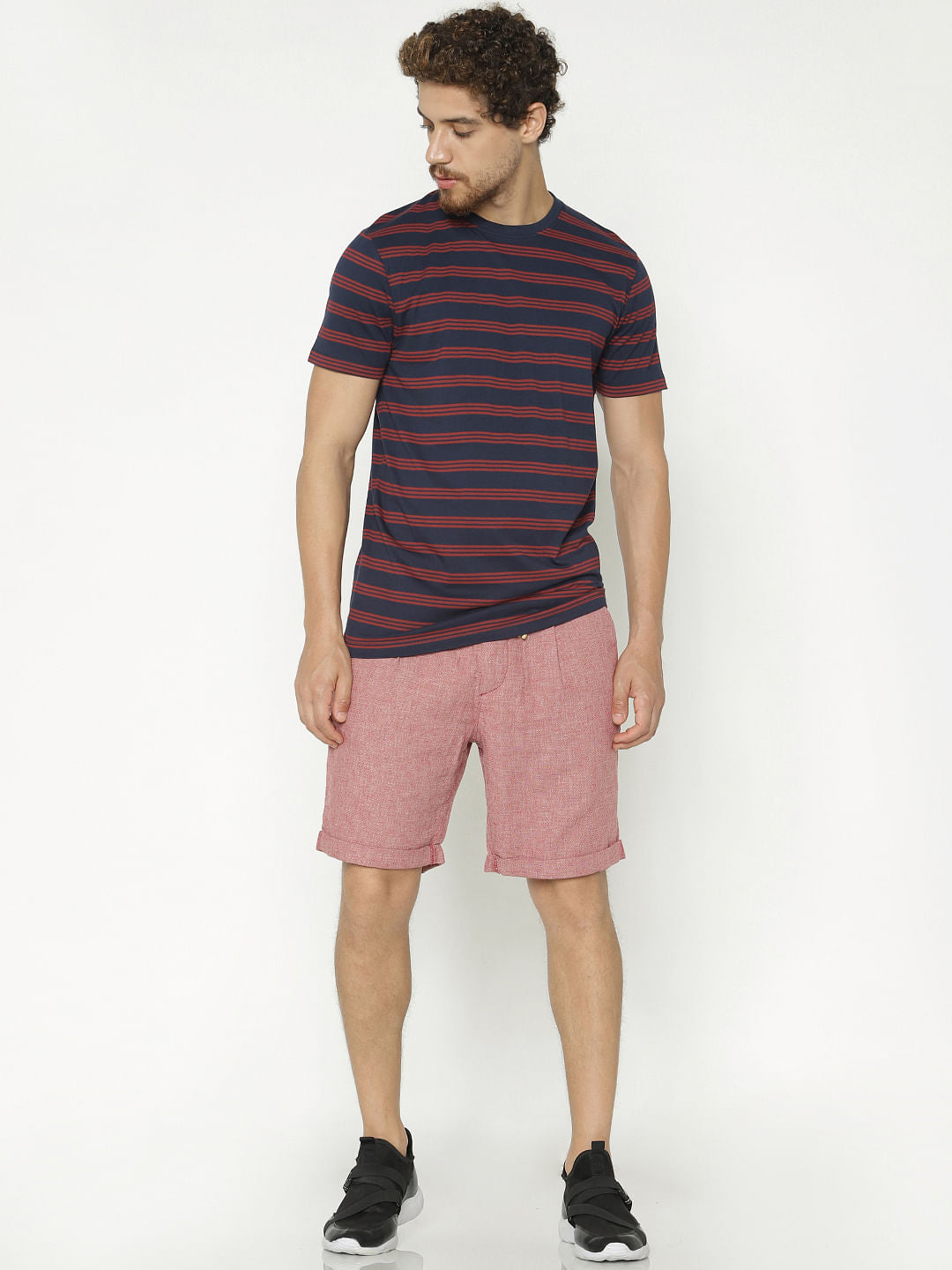 Navy Blue Striped Crew Neck T-Shirt