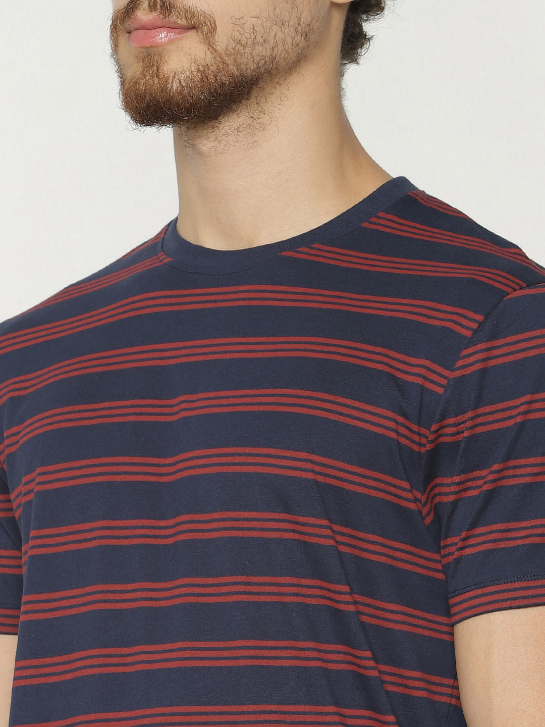 Navy Blue Striped Crew Neck T-Shirt
