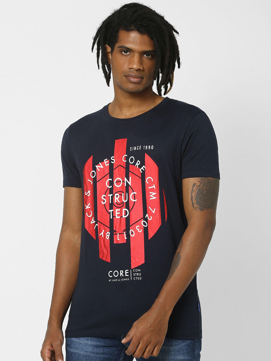 Blue Text Print Crew Neck T-shirt