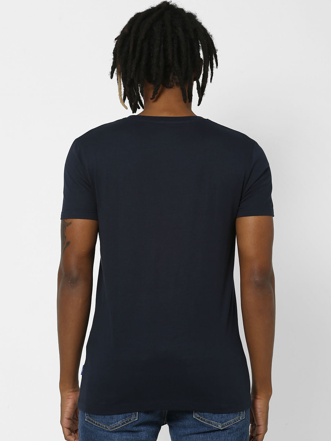 Blue Text Print Crew Neck T-shirt