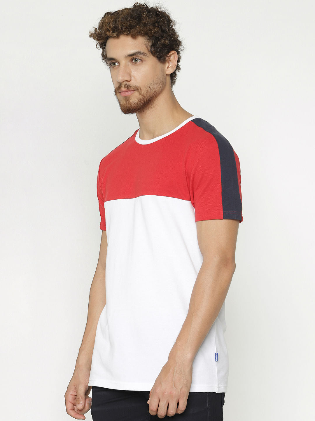 White Colour Blocked Crew Neck T-Shirt