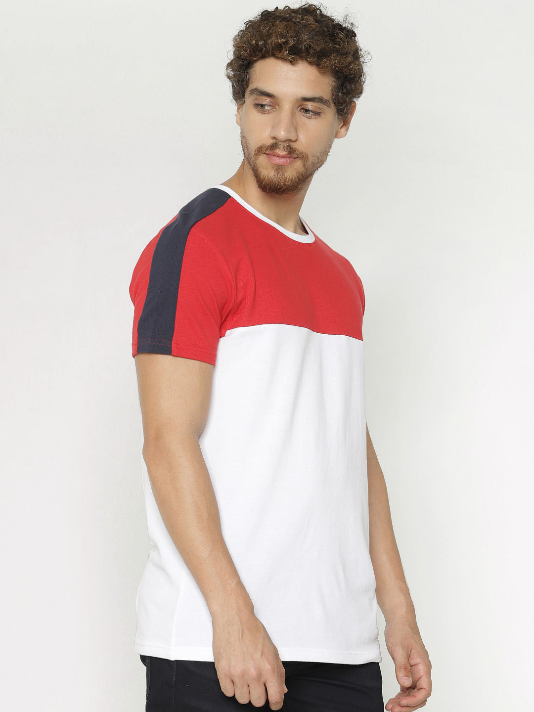 White Colour Blocked Crew Neck T-Shirt