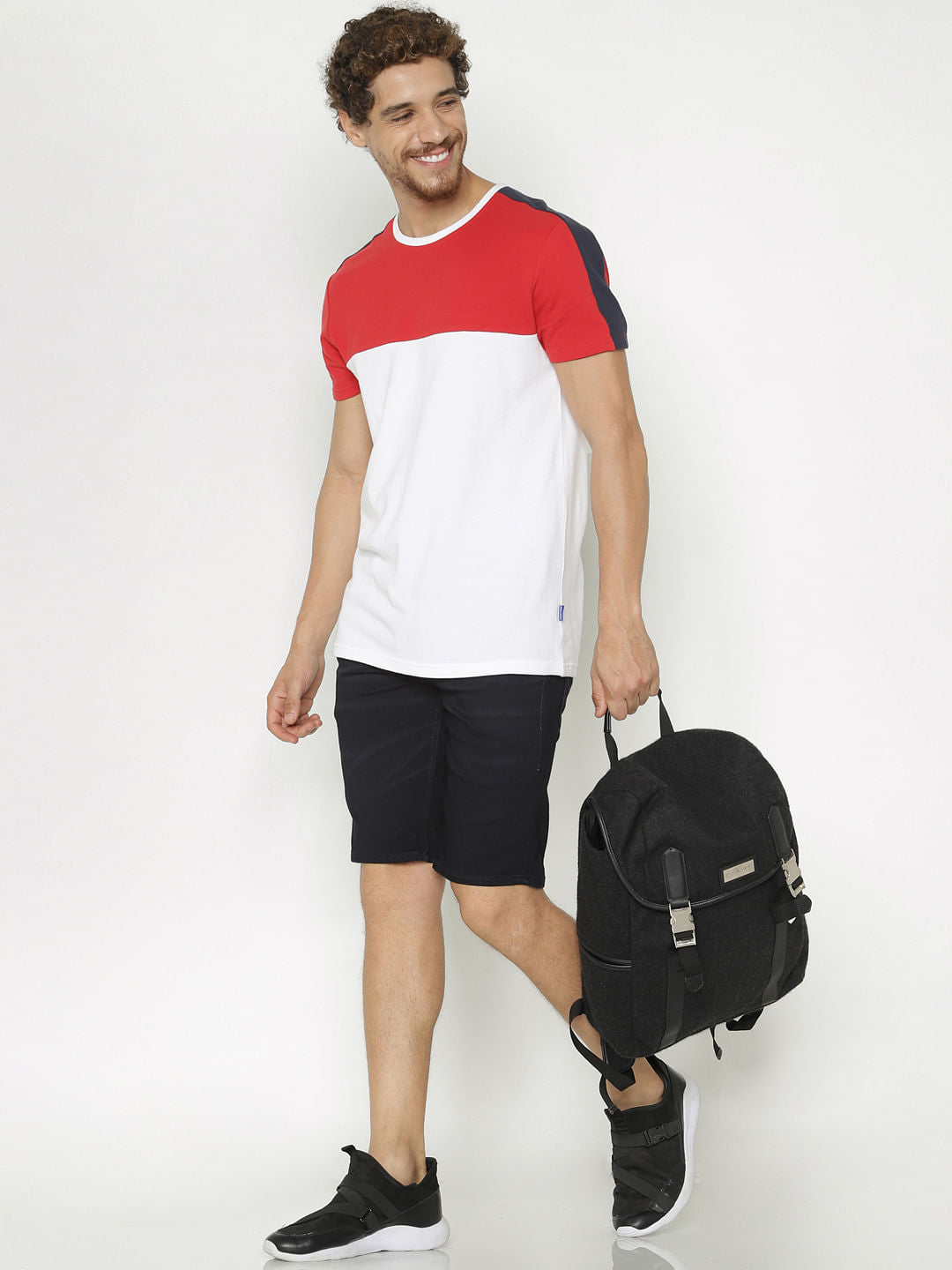 White Colour Blocked Crew Neck T-Shirt