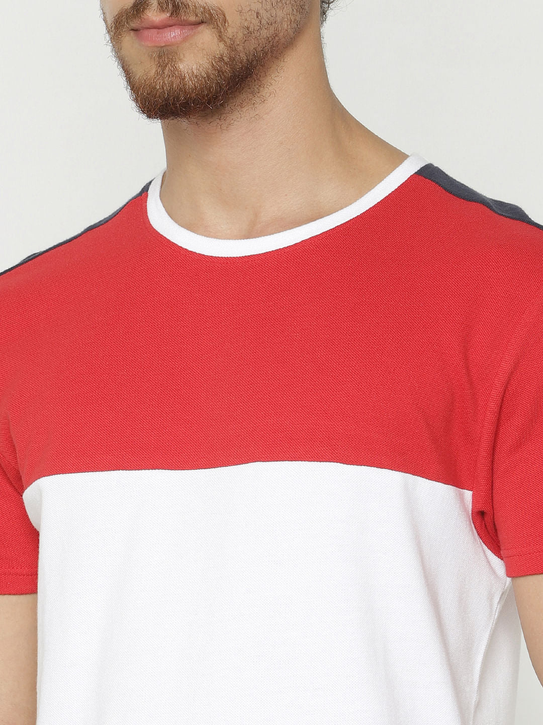 White Colour Blocked Crew Neck T-Shirt