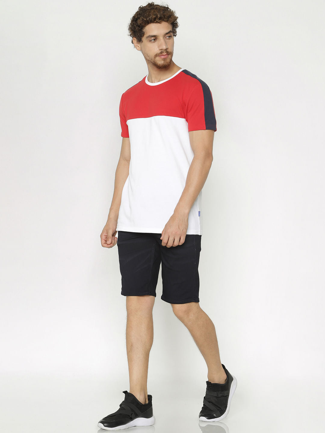 White Colour Blocked Crew Neck T-Shirt