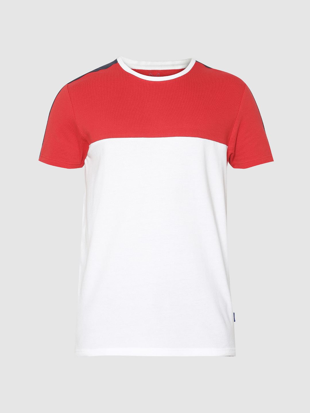 White Colour Blocked Crew Neck T-Shirt