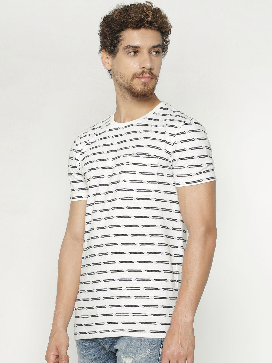 White All Over Print Crew Neck T-Shirt
