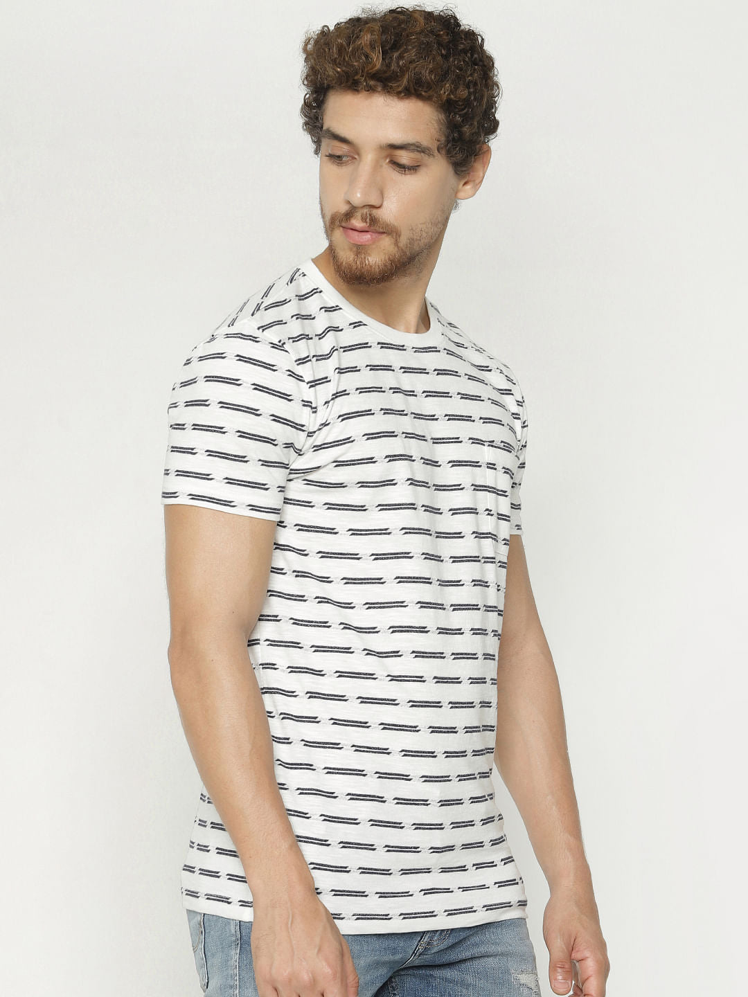 White All Over Print Crew Neck T-Shirt