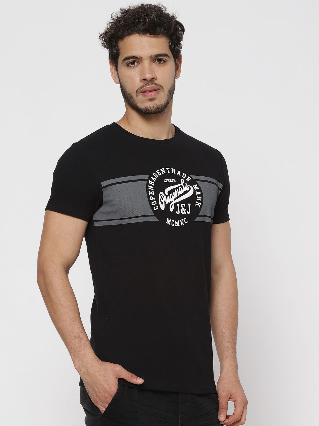 Black Text Print Crew Neck T-Shirt