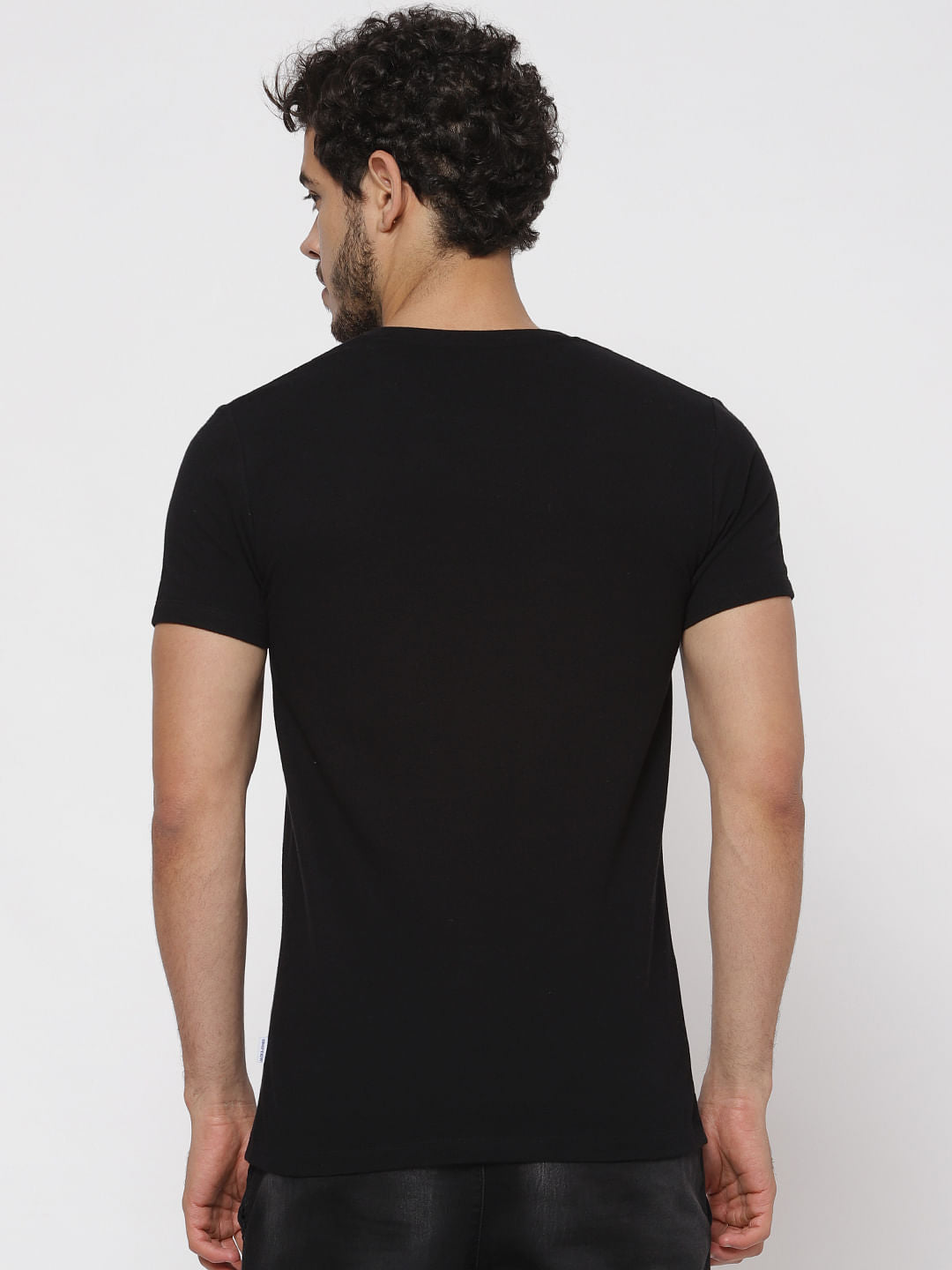 Black Text Print Crew Neck T-Shirt