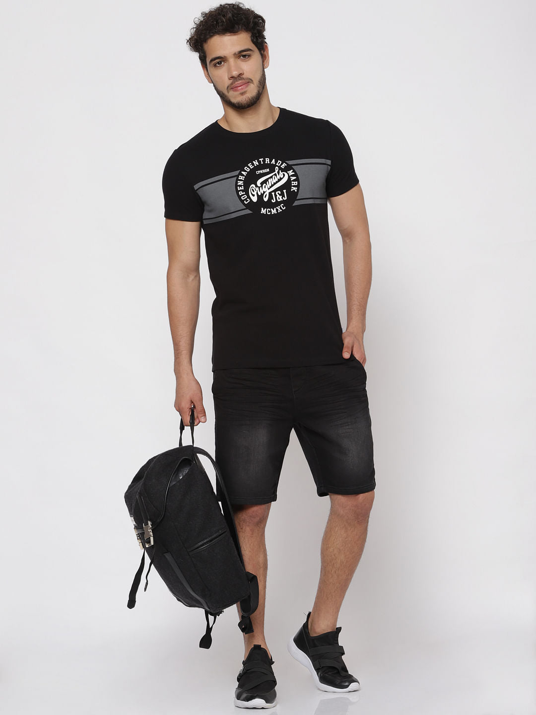 Black Text Print Crew Neck T-Shirt