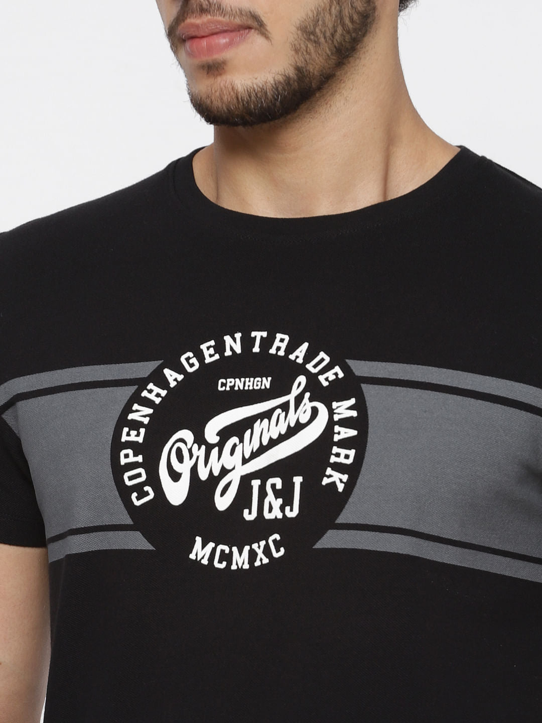 Black Text Print Crew Neck T-Shirt