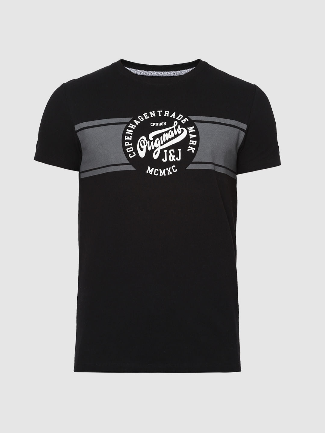Black Text Print Crew Neck T-Shirt