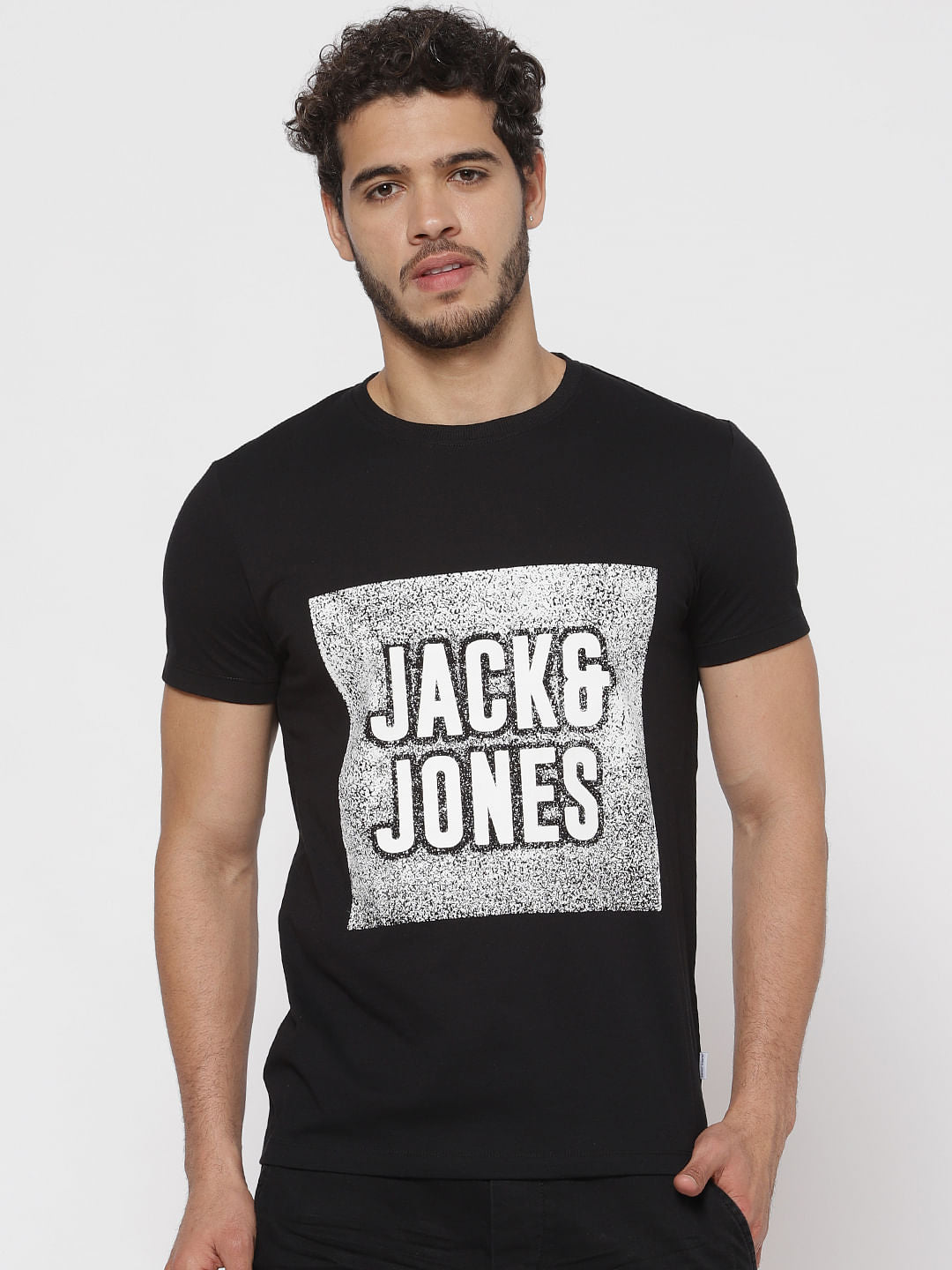 Black Text Print Crew Neck T-Shirt