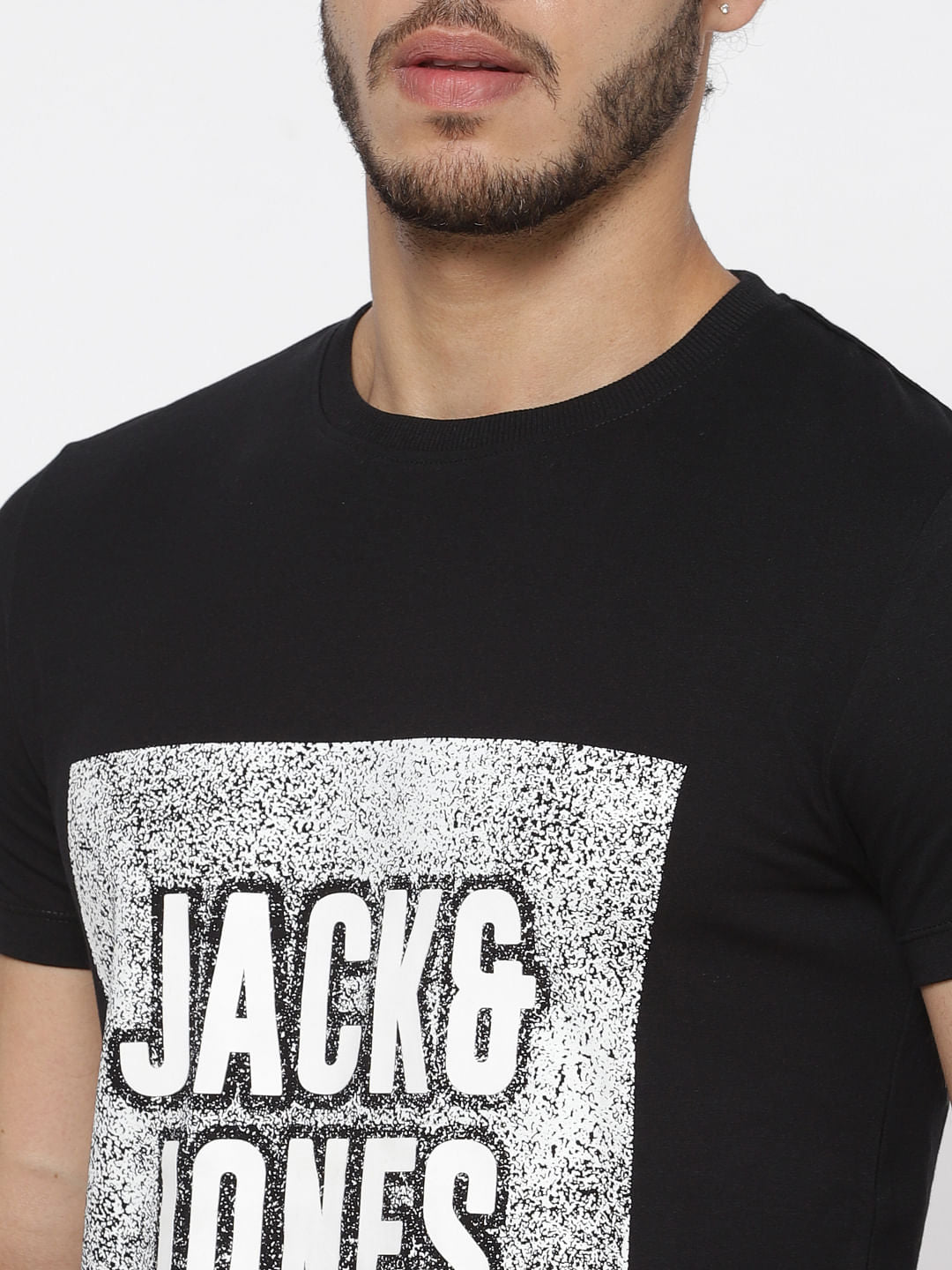 Black Text Print Crew Neck T-Shirt