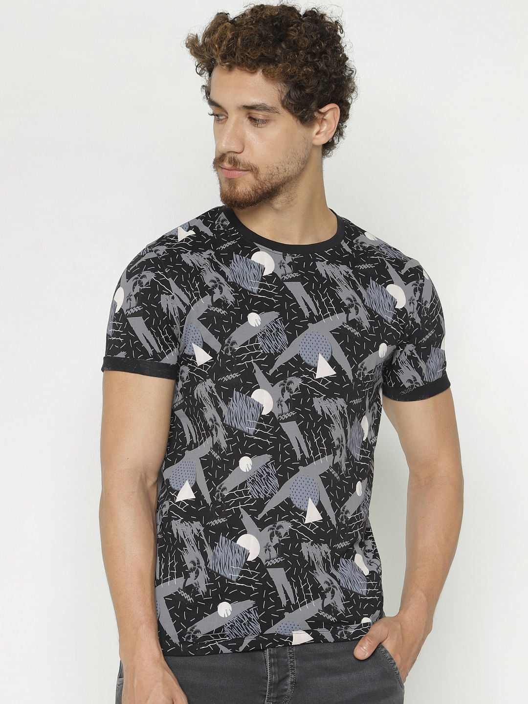 Black All Over Print Crew Neck T-Shirt