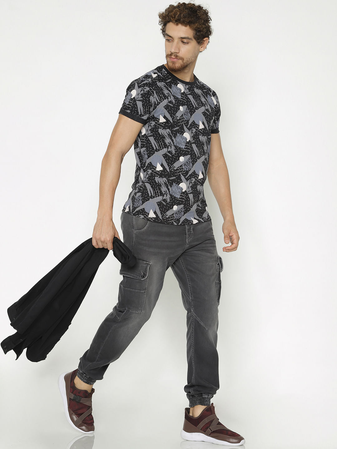 Black All Over Print Crew Neck T-Shirt