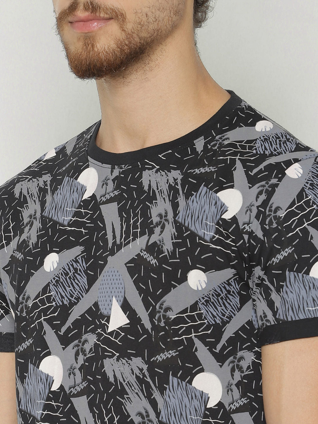 Black All Over Print Crew Neck T-Shirt