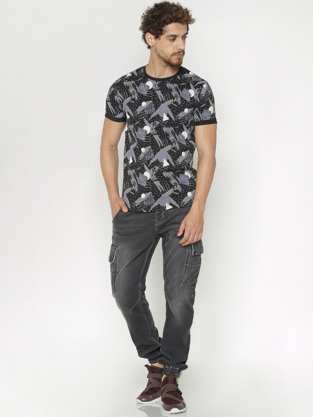 Black All Over Print Crew Neck T-Shirt