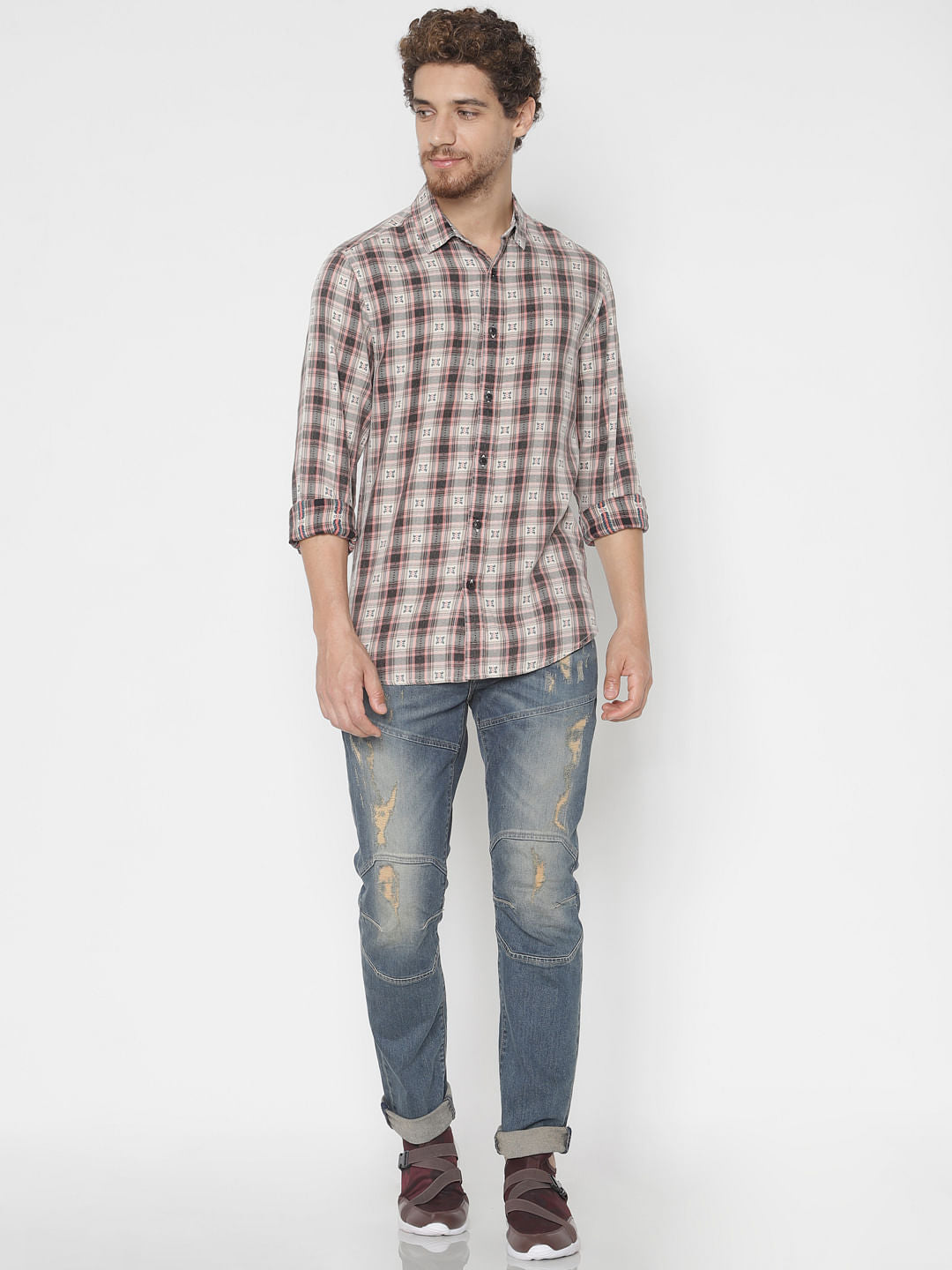 Brown Printed Full Sleeves Shirt