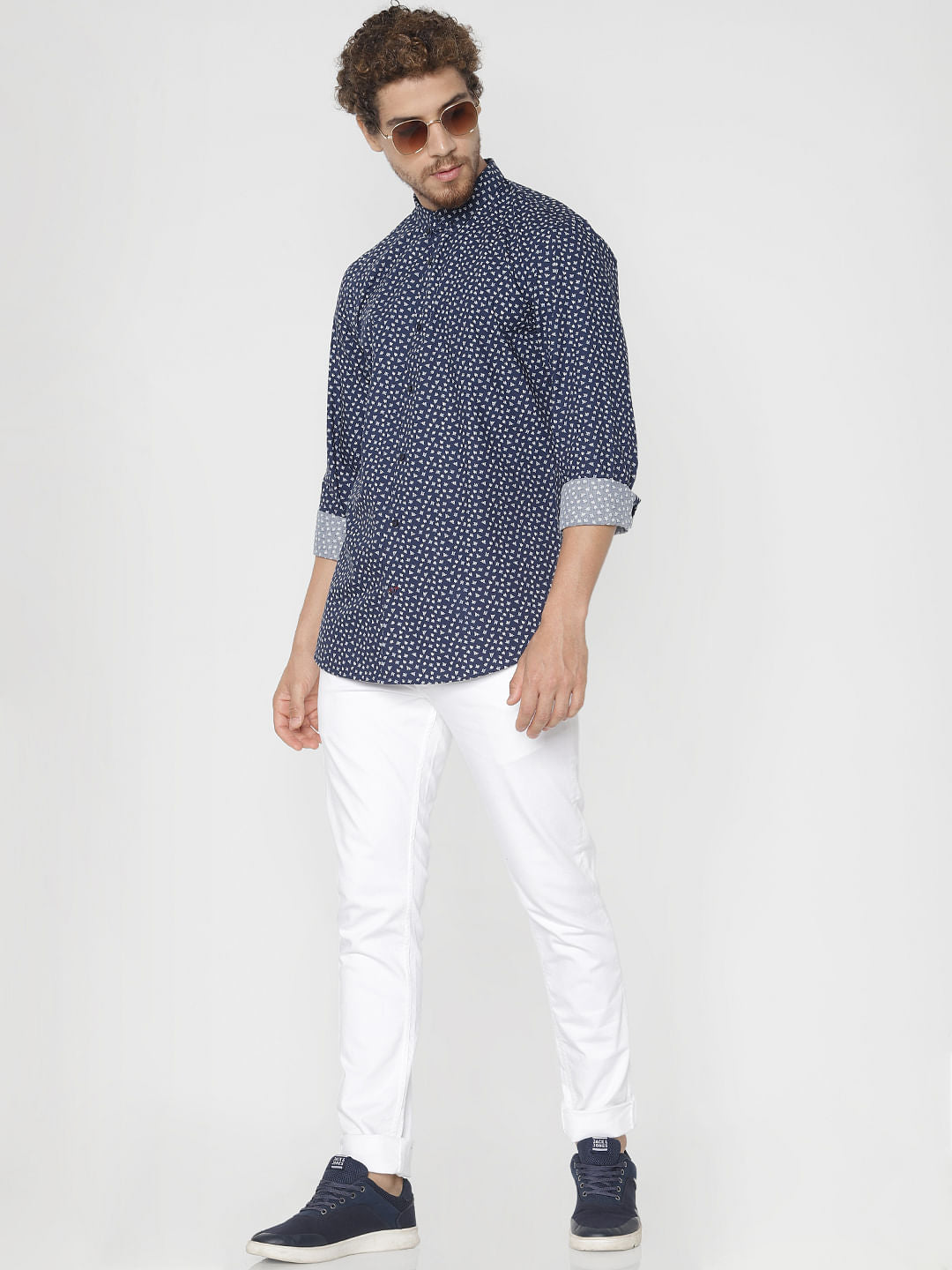 Navy Blue Printed Full Sleeves Shirt