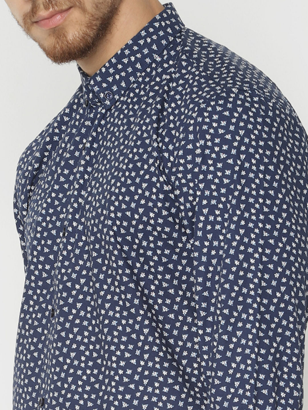 Navy Blue Printed Full Sleeves Shirt
