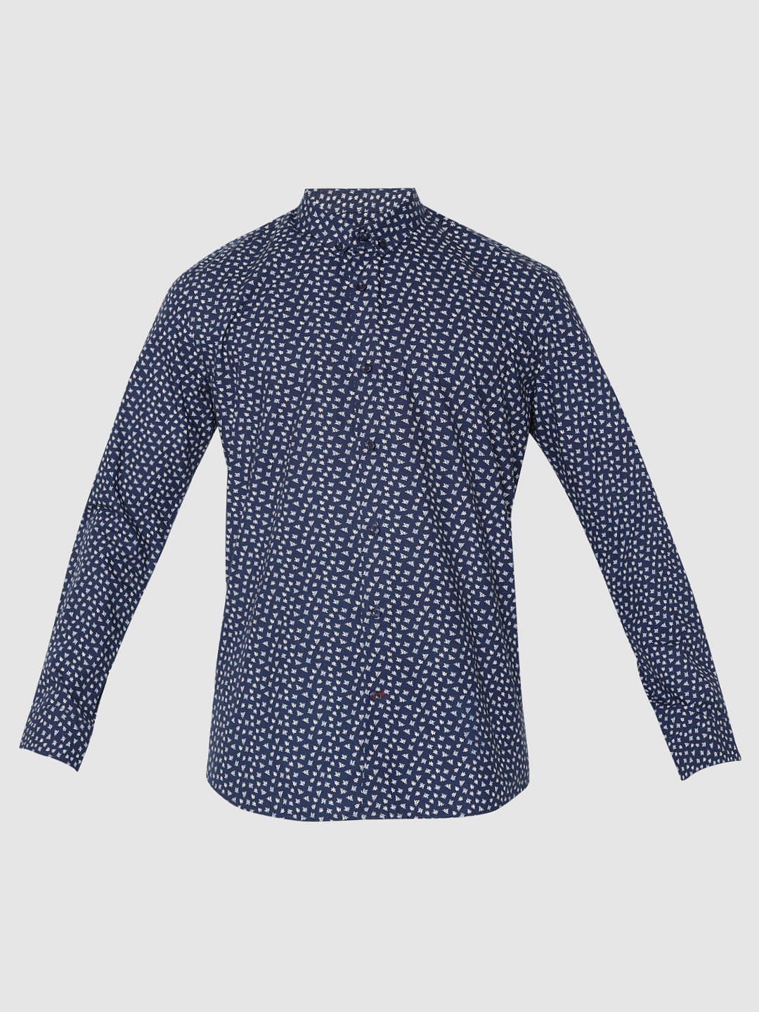 Navy Blue Printed Full Sleeves Shirt