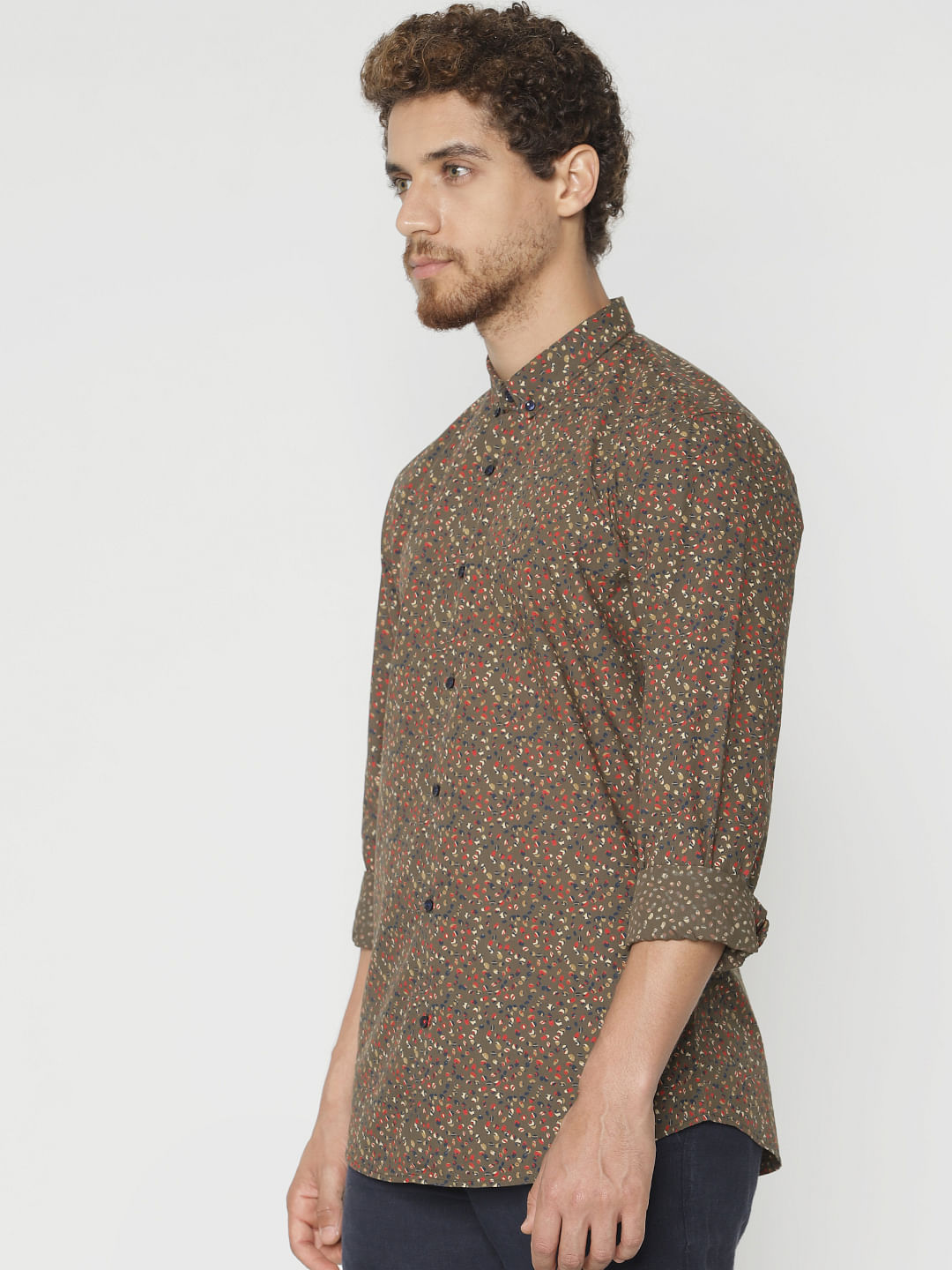 Brown Printed Full Sleeves Shirt