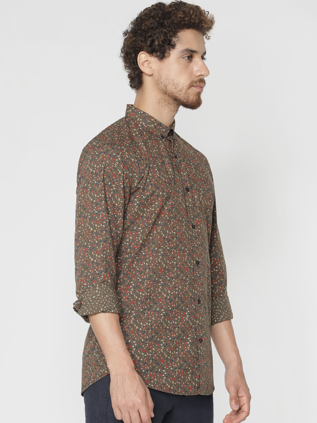 Brown Printed Full Sleeves Shirt