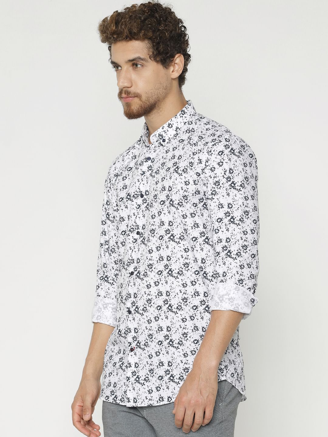 White All Over Print Full Sleeves Shirt