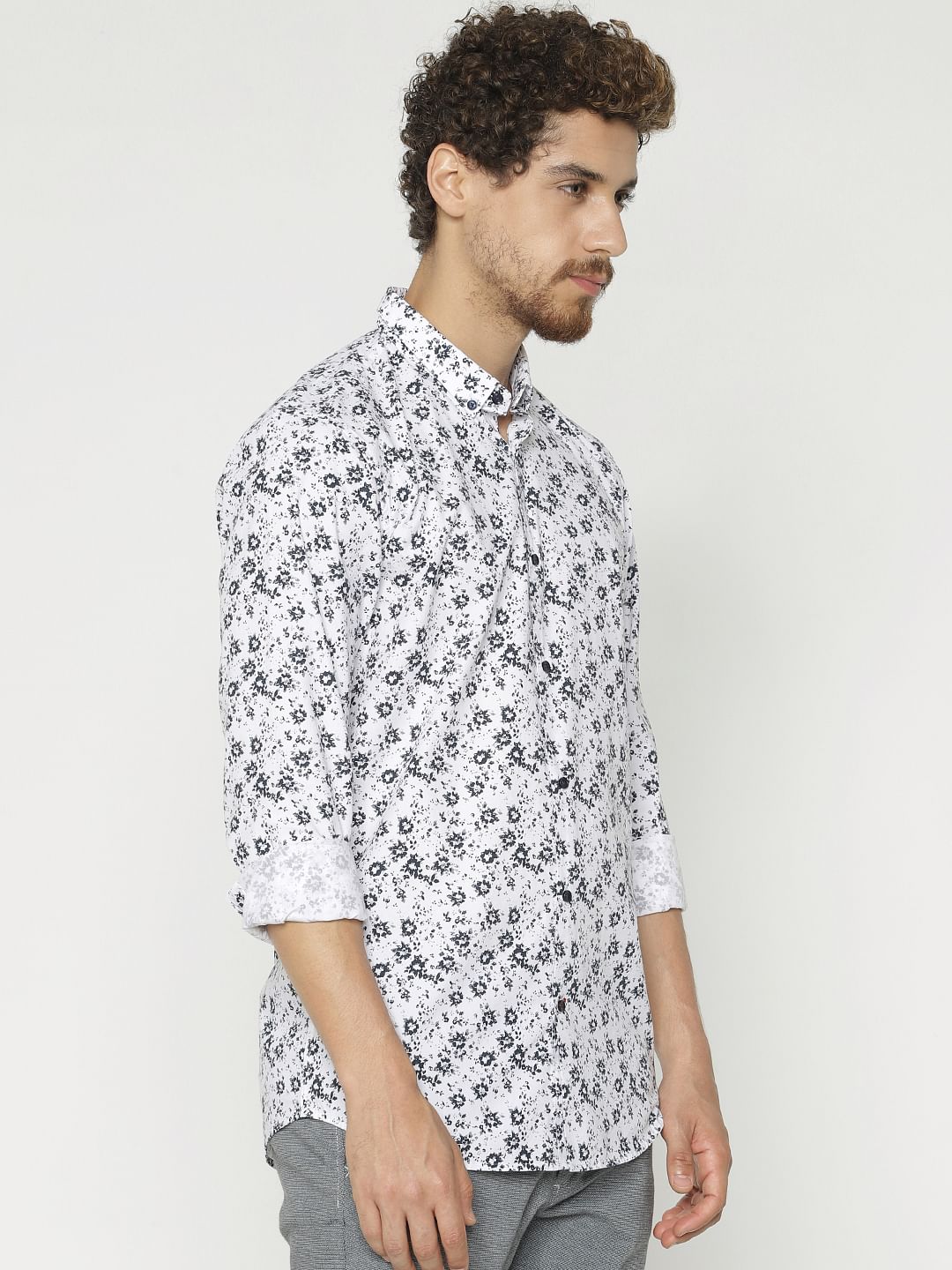 White All Over Print Full Sleeves Shirt