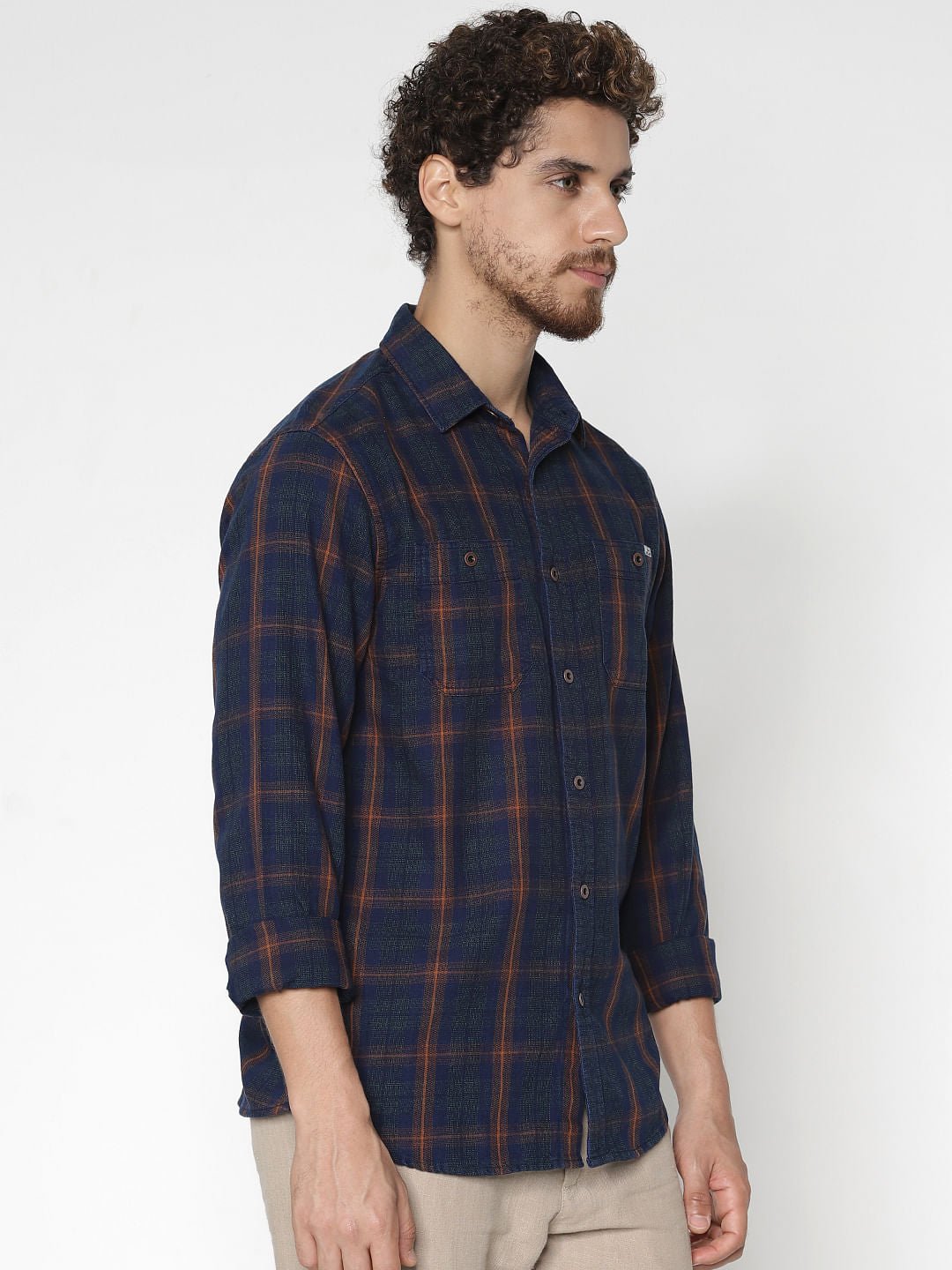 Blue Check Denim Full Sleeves Shirt