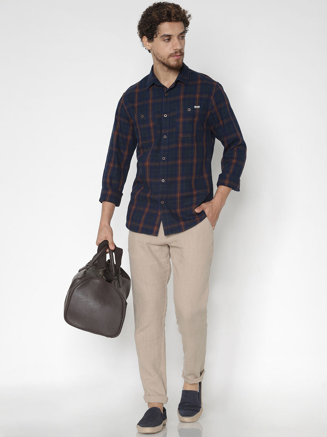 Blue Check Denim Full Sleeves Shirt