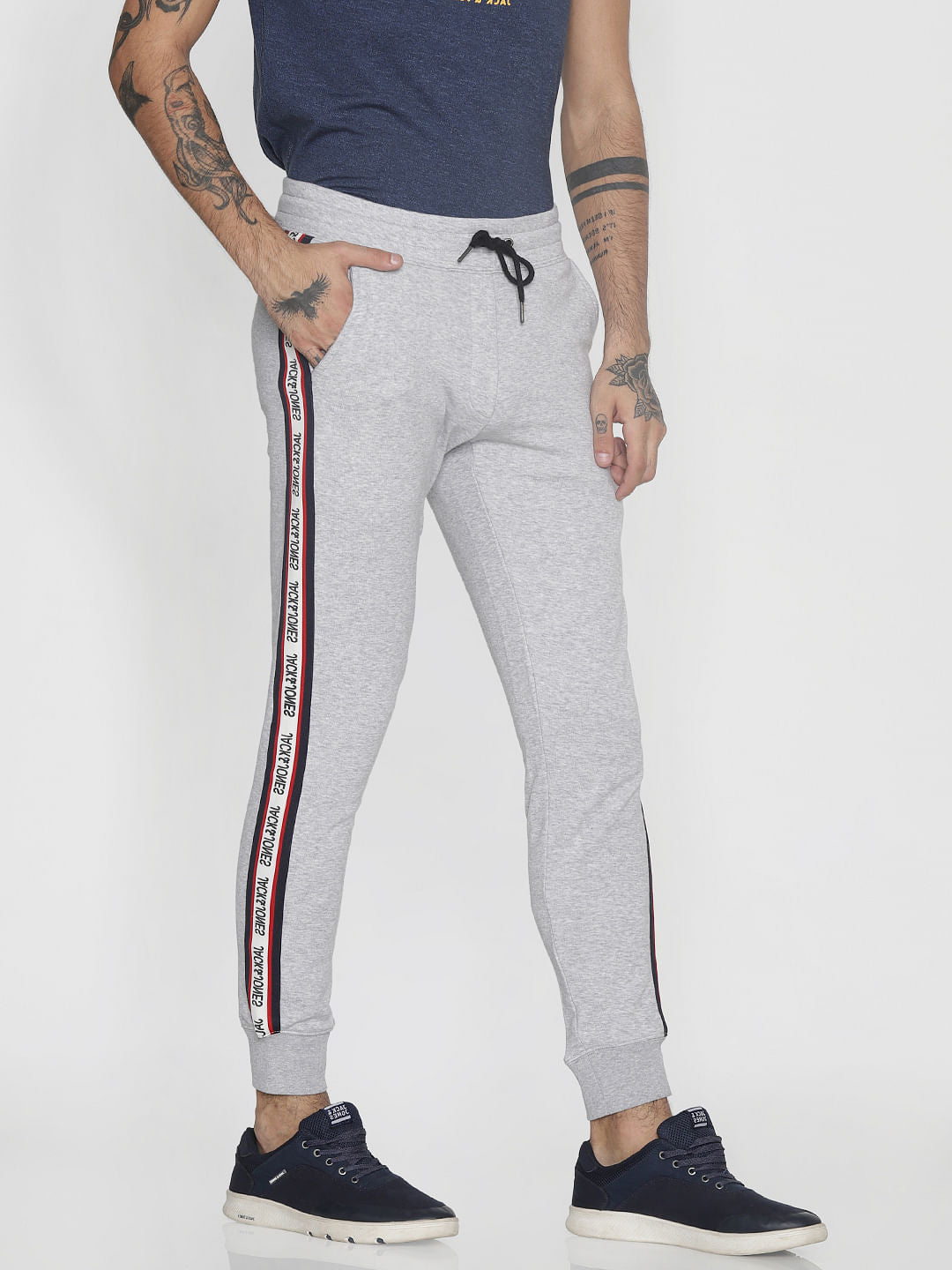 Grey Tape Detail Drawstring Sweatpants