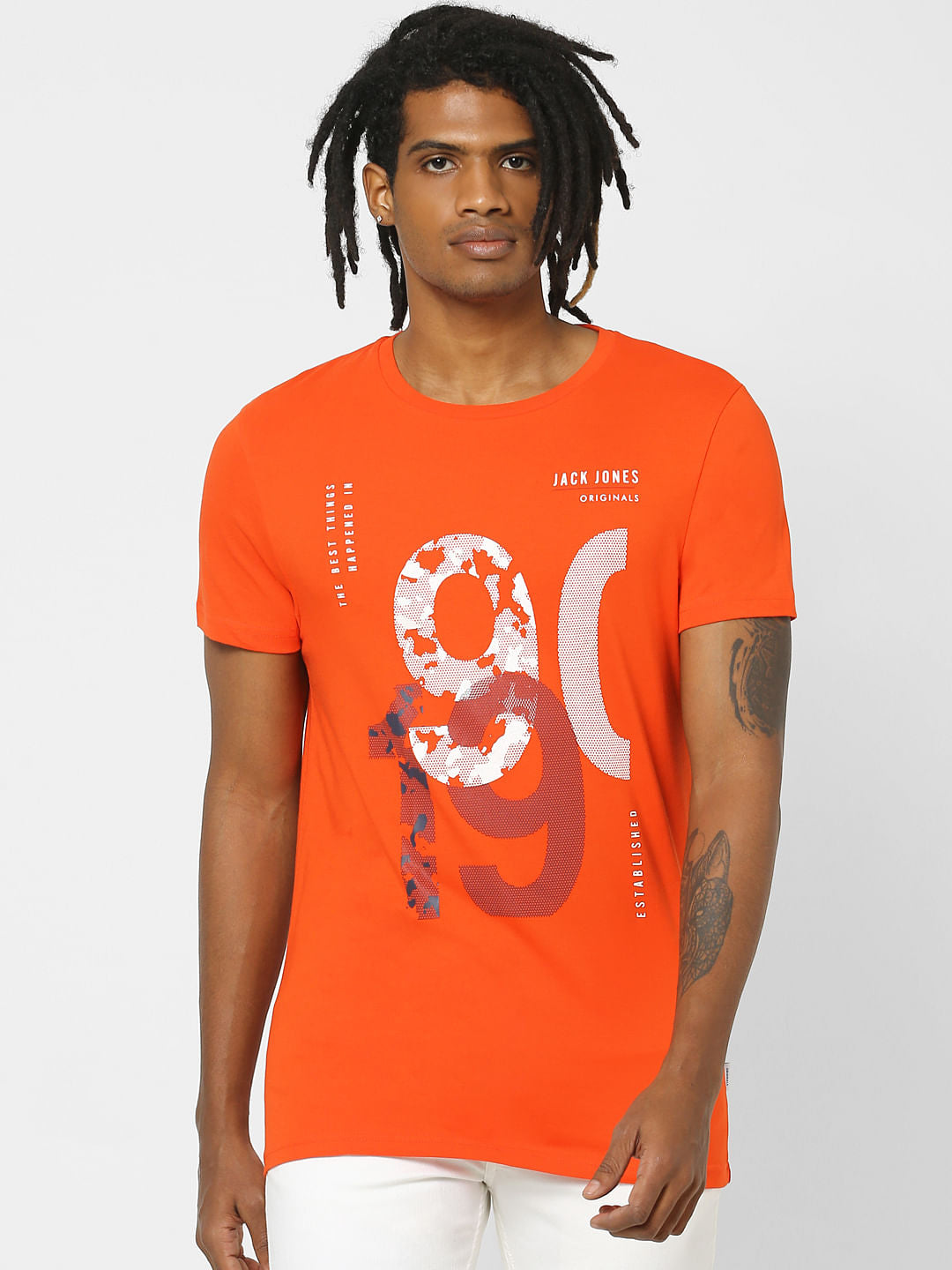 Orange Graphic Logo Print Crew Neck T-shirt