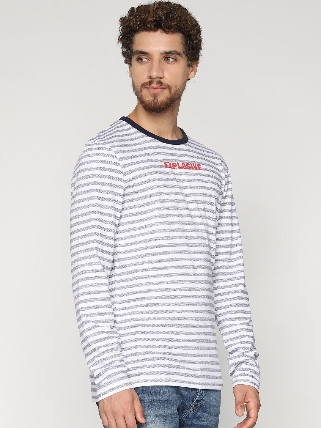 White Striped Crew Neck T-Shirt