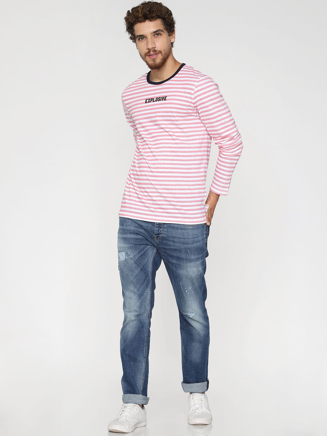 Red Striped Crew Neck T-Shirt