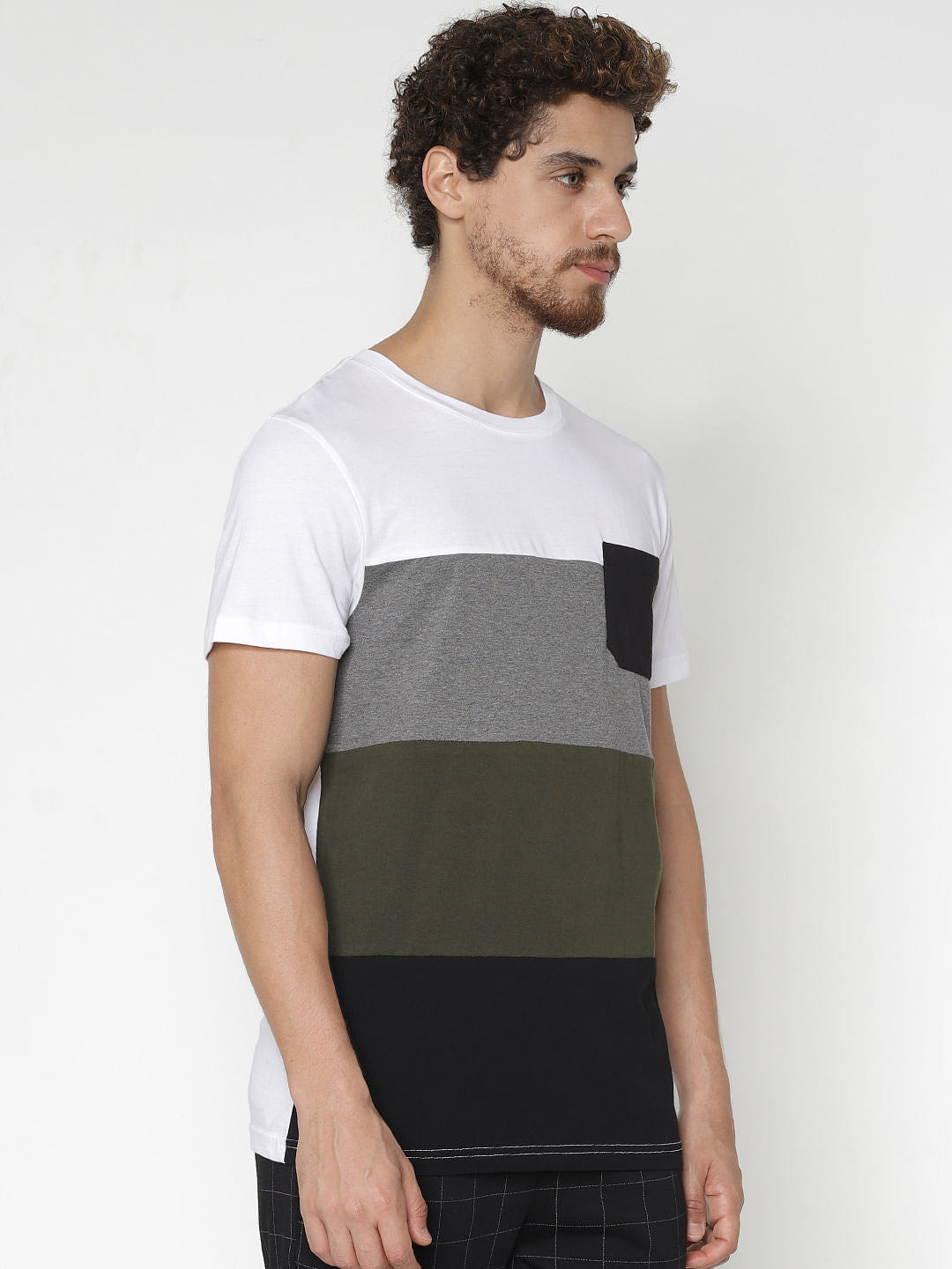 White Colour Blocked Crew Neck T-Shirt