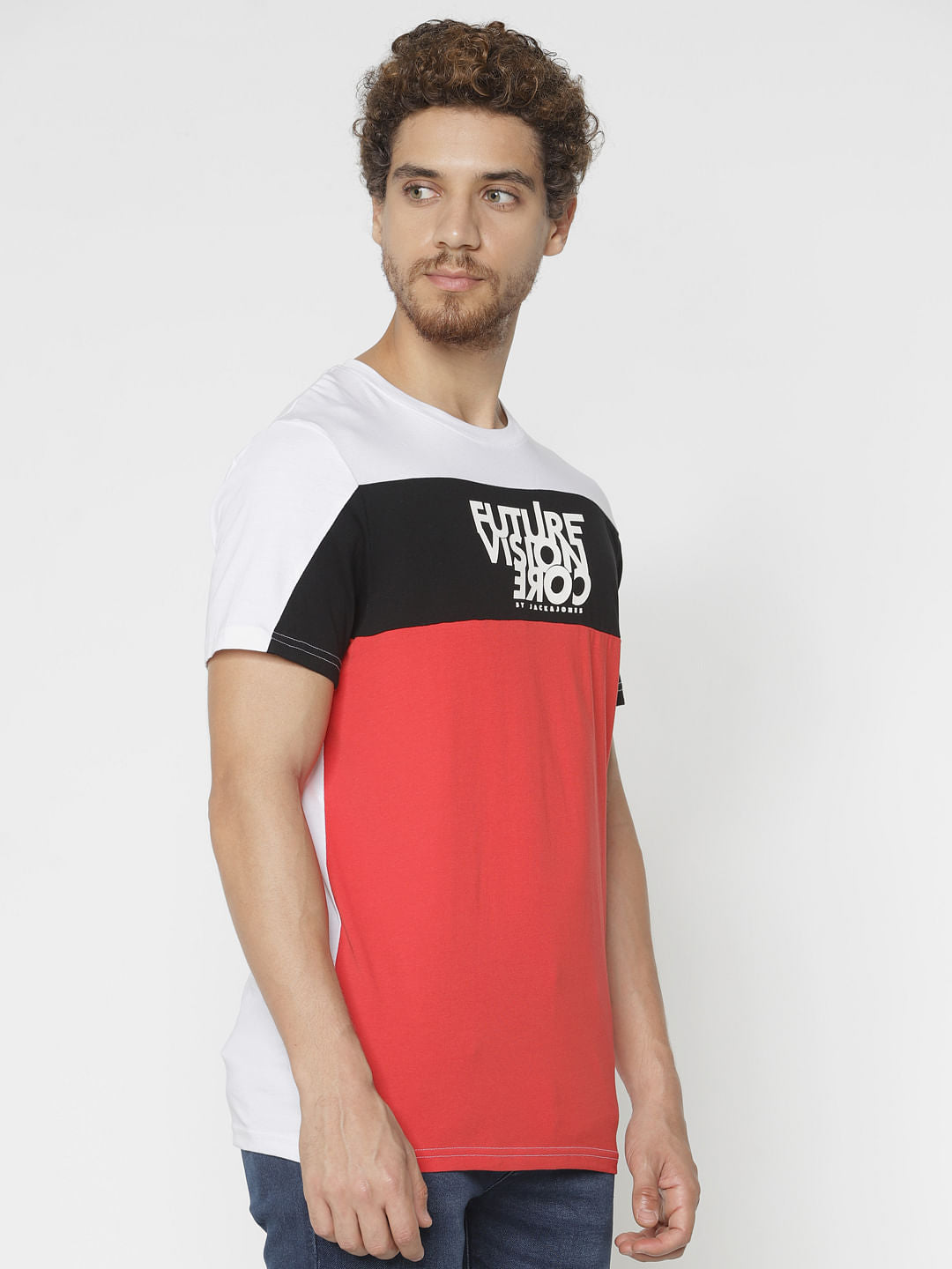 White Colour Blocked Crew Neck T-Shirt