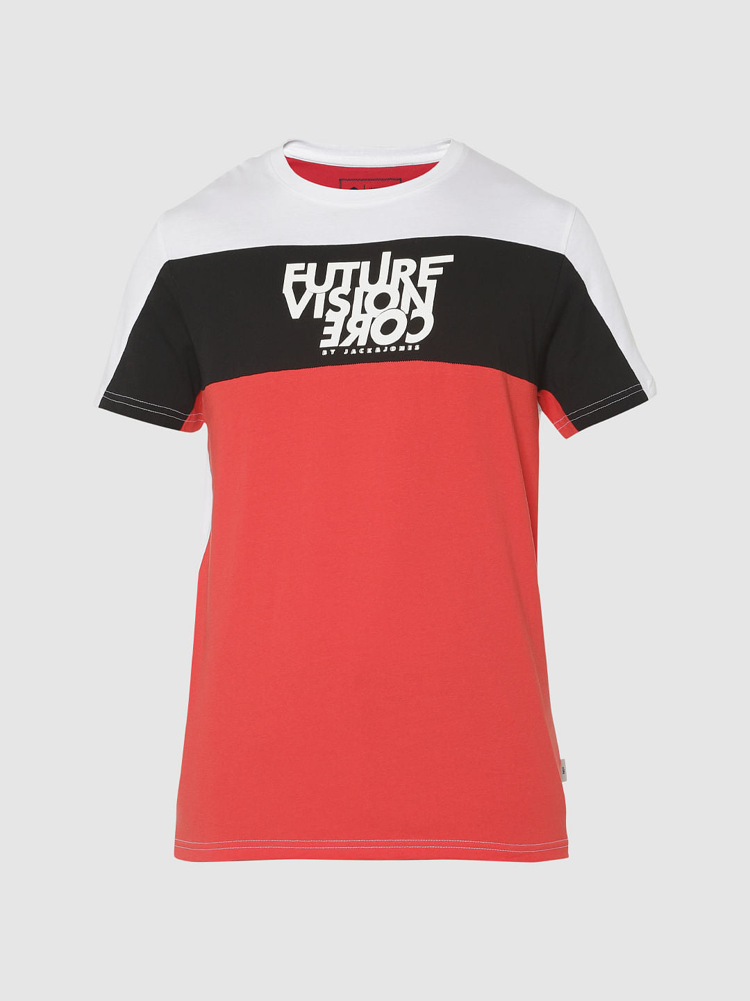 White Colour Blocked Crew Neck T-Shirt