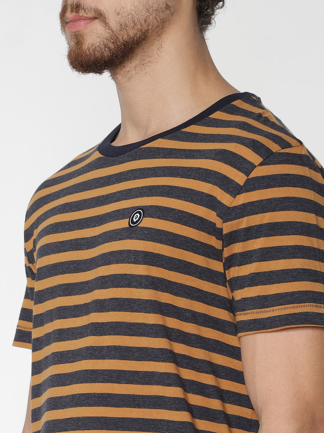 Brown Striped Crew Neck T-Shirt