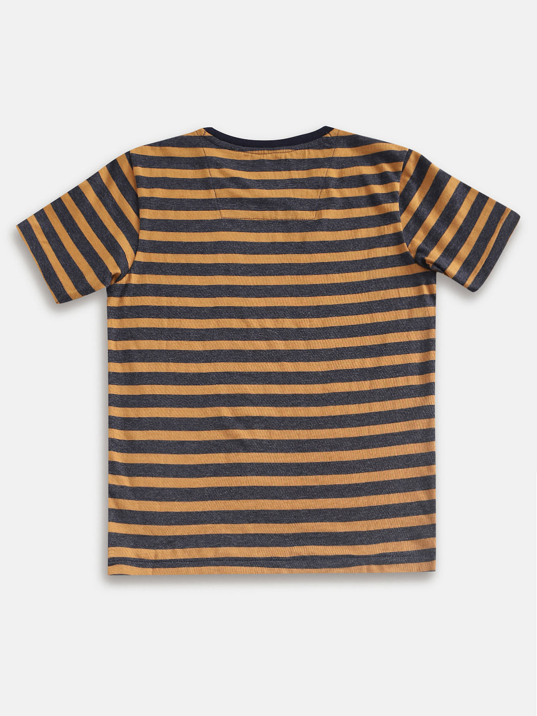 Boys Orange Striped Crew Neck T-shirt