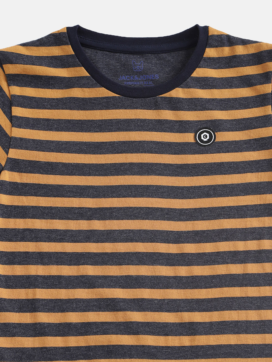 Boys Orange Striped Crew Neck T-shirt